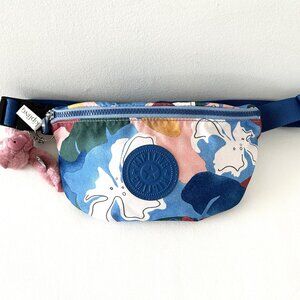KIPLING Fresh Lite Fanny Pack Blue Floral Botanical Waist Bag Adjustable Strap